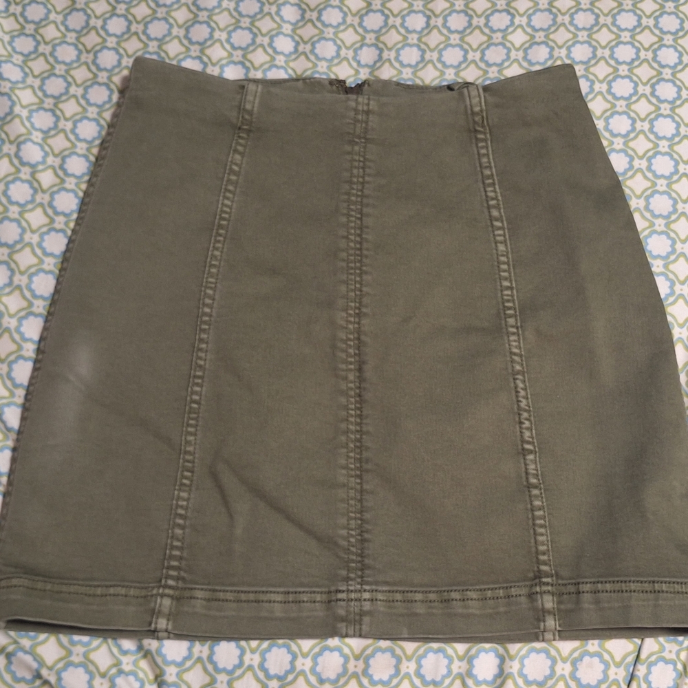 Free People Khaki Olive Green Stretch Pencil Mini Skirt 10